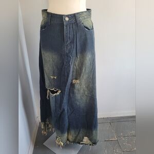 Fubaibai Distressed Denim Maxi Skirt Size XL